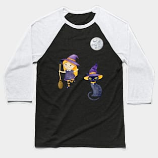 Halloween Witch Cat Baseball T-Shirt